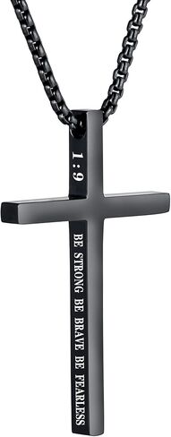 XOYOYZU Cross Necklace for Men Boys Christmas Gift Cross Pendant Strength Bible Verse Stainless Steel Necklaces in Saudi Arabia