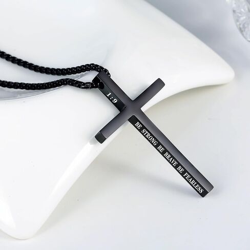 XOYOYZU Cross Necklace for Men Boys Christmas Gift Cross Pendant Strength Bible Verse Stainless Steel Necklaces in Saudi Arabia
