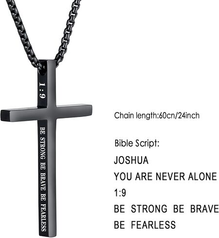 XOYOYZU Cross Necklace for Men Boys Christmas Gift Cross Pendant Strength Bible Verse Stainless Steel Necklaces in Saudi Arabia