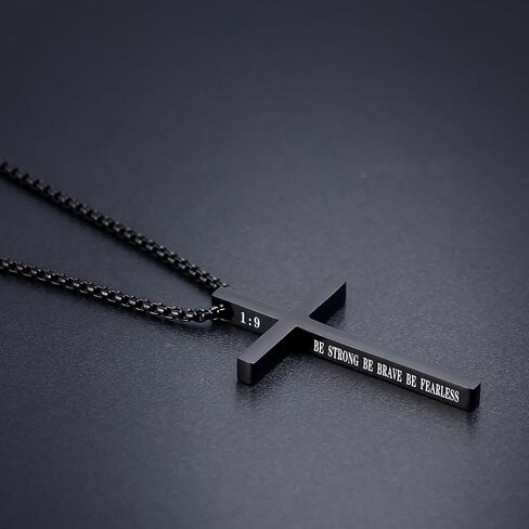 XOYOYZU Cross Necklace for Men Boys Christmas Gift Cross Pendant Strength Bible Verse Stainless Steel Necklaces in Saudi Arabia