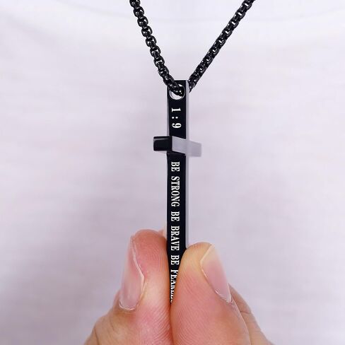 XOYOYZU Cross Necklace for Men Boys Christmas Gift Cross Pendant Strength Bible Verse Stainless Steel Necklaces in Saudi Arabia