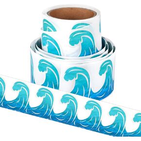 Ocean Waves Bulletin Board Border Trim Paper Self Adhesive Blue Bulletin Board Decorations Back to School Office Classroom Chalkboard Decorations Summer Beach Luau Hawaii Party Decor