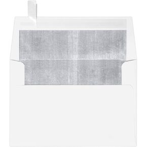 LUXPaper A4 Foil Lined Invitation Envelopes | Peel & Press | 4 1/4" x 6 1/4" | White w/Silver LUX Lining | 60lb. Text | 50 Qty
