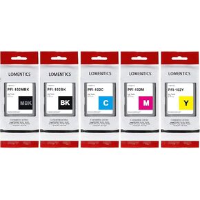 PFI102 PFI-102 Ink Cartridge (5PK, Matte Black/Black/Cyan/Magenta/Yellow) - Loment PFI 102 Ink Cartridge Compatible Replacement for Canon PFI-102 Ink Cartridge IPF500 IPF600 IPF605 IPF700 Printer