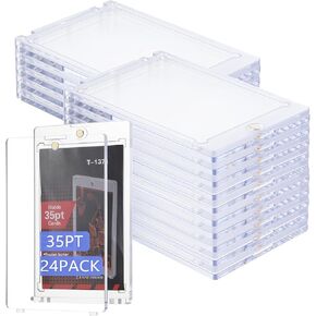 24 Pack Baseball Cards Protectors Hard Plastic for Collectible Sports Cards, 35pt Magnetic Card Holder for Trading Cards, Acrylic Display Card Cases Fit 2.5x3.5in