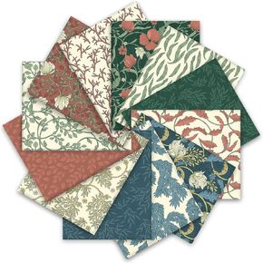 12Pcs Retro Floral Cotton Fabric Bundles William Morris Floral Fat Quarters Vintage Quilting Patchwork for Spring DIY Craft Home Party Decor, 18 x 22 Inch