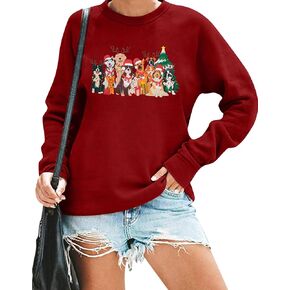 Christmas Dog Sweatshirt Women Cute Dog Graphic Long Sleeve Shirt Doggy Lovers Crewneck Pullover Tops