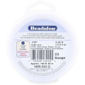 Beadalon 316L Stainless Steel Wrapping Wire, Round, 22 Gauge, Round, 143 feet, 1/4 Pound