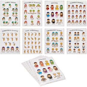Bright Creations Sign Language Posters for Kids, Teacher Classroom Supplies (13 x 17 In, 8 Pack)