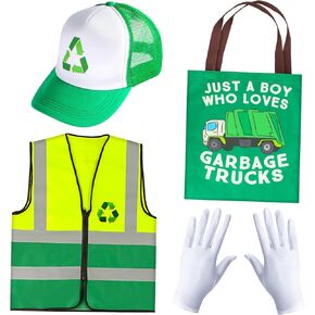 Kyson Kids Garbage Man Costume Kit Waste Management Dress Up Recycle Trash Vest Trucker Hat Gloves Bag for Career Day