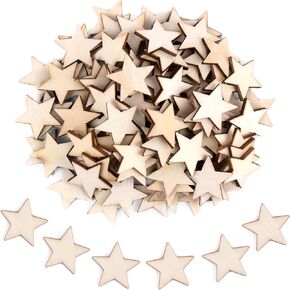 AUEAR, 100 Pack 1 Inch Wood Stars Cutouts Unfinished Mini Wooden Stars Pack Blank Slices for DIY Crafts Wedding Party