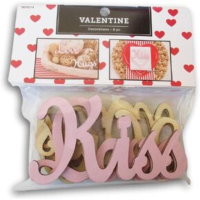 Valentine's Day Wood Cutout Words for Crafts - Love, Hugs, Kiss, XOXO - 8 Pieces (Pink and Tan)