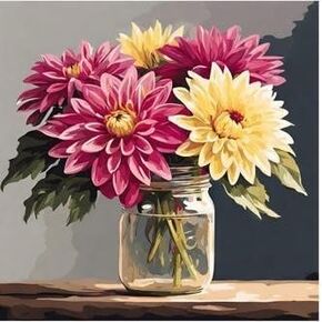 Generic Dazzling Dahlia Paint by Number Kit for Adults and Kids - 16x20 inch DIY Home Decor, Pre-Printed Canvas, Acrylic Paint, Paintbrushes