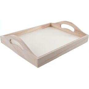 Craft County Unfinished Wooden Tray with Handles – Organize Crafting Supplies and Display Projects