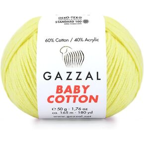 1 Pack (Skein) Gazzal Baby Cotton, 60% Cotton 40% Acrylic, Each Ball 1.76 Oz (50g) / 180 Yards (165m), DK- Worsted, Knitting Yarn, Amigurumi Yarn, Baby Yarn, 3413