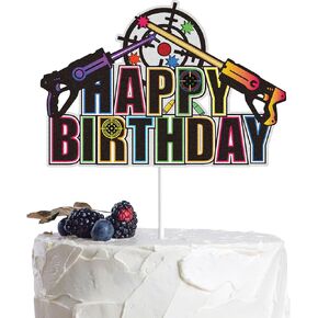 Laser Tag Happy Birthday Cake Topper Party Supplies Glow Shooting Game Cake Topper Laser Tag for Boys Kids