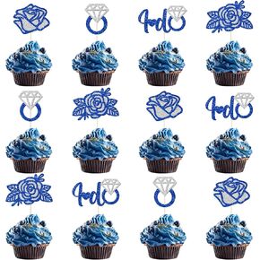 24PCS Something Blue Before I Do Bridal Shower Cupcake Toppers, Blue Bridal Shower Decorations, Wedding Cupcake Toppers, Engagement Party Decor, Double-sided Glitter