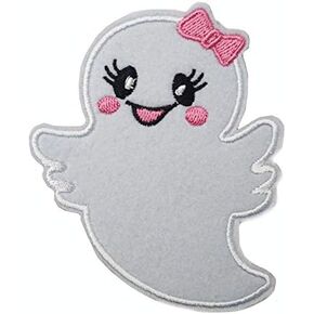 4" Large Halloween Cute Friendly Smiling Boo Ghost Embroidered Iron on Patch