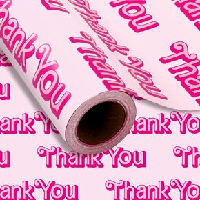 JarThenaAMCS Thank You Wrapping Paper Mini Roll 17in x 32.8Ft Pink Thank You Gift Wrap Paper For Birthday Baby Shower Party Wrapping Supplies