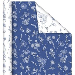 JarThenaAMCS Blue Floral Wrapping Paper - Mini Roll - 17 Inch x 32.8 Ft Vintage Flower Gift Wrap Paper Double-Sided Art Paper for DIY Crafts Home Party Supplies