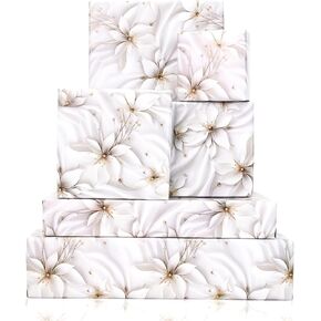 Dtiafu White Wedding Wrapping Paper 6 Sheets Elegant Gold Flower Gift Wrap for Girls Women Wedding Bridal Shower Birthday Party - 20 x 28 Inch Per Sheet