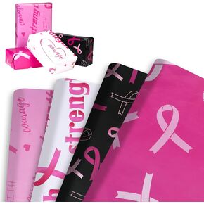 PUIKSXER Breast Cancer Awareness Wrapping Paper Pink Ribbon Gift Wrap 12 Sheets Faith Printed for Women Girls Events Party Supplies - 20"X27"
