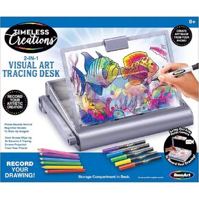 Cra-Z-Art Timeless Creations 2-in-1 Visual Art Designer, Tracing Desk, Light Box Drawing Set with Phone Holder to Record and Post Drawing Videos, Great for Ages 8 and up