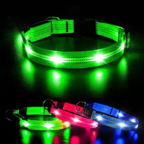 BSEEN Light Up Dog Collars - Glowing LED Dog Collar, Reflective Puppy Collar, Adjustable Lighted Dog Collar, Rechargeable Pet Collar for Night Walking (Pink-II, Large)