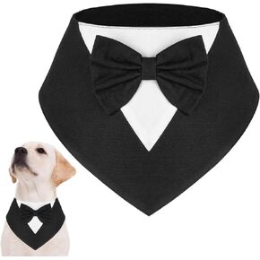 YASUOA Formal Dog Tuxedo, Adjustable White and Black Dog Wedding Tuxedo with Black Dog Neck Bow Tie for Medium Large Dog, Elegant Dog Bowtie Collar Bandana for Birthday Wedding Christmas Costumes,L