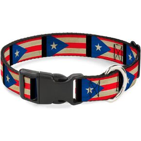 Buckle-Down 11-17" Puerto Rico Flag Weathered Plastic Clip Collar, Medium