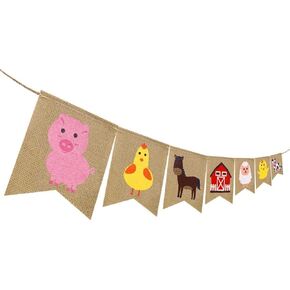 Farm Animal Burlap Banner, Reusable Burlap Banner, High Chair Garland Farmhouse Hanging Pennant Birthday Party Bunting for Baby Shower Decorations