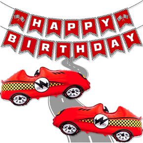 Black Race Cars Birthday Banner Teal Blue Race Car Balloons Set, Checkered Flag Banner Racecar Birthday Decorations for Two Fast Birthday Decor