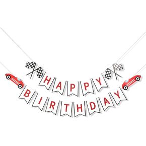 Vintage Race Car Birthday Banner - Race Car 1st Birthday Decorations,Racing Happy Birthday Banner,Racing 1st Birthday Smash Cake Photo Backdrop
