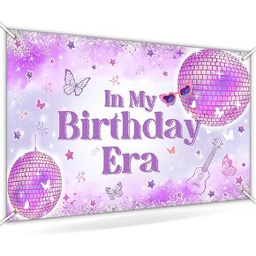 Avezano In My Birthday Era Banner for Girls Purple Glitter Disco Happy Birthday Party Decorations Retro Stars Disco Balls Birthday Party Backdrop 70.8 x 43.3 Inch