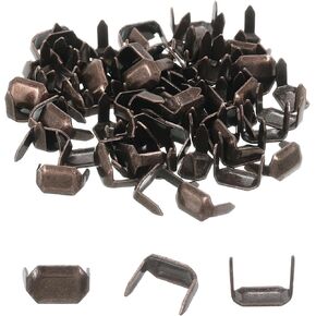 uxcell 100Pcs Brass Leather Staples, 8mm Two Prong Belt Loops Fasteners Holders for Leathercraft Belt Keeper Connection, Silver Tone