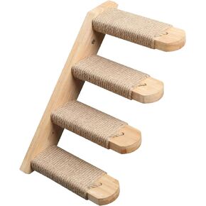 Cat Wall Shelves, Cat Wall Mounted with 4-Level Cat Wall Steps with Jute Scratching Steps, Cat Climbing Wall, Cat Wall Furniture for Cat Playing Climbing (Four Step Cat Stairway)