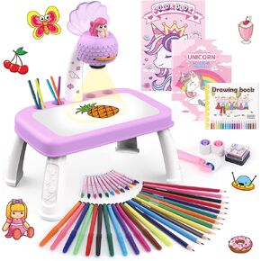 Drawing Projector for Kids,Arts and Crafts for Kids,Include Drawing Board,Crayons,Coloring Book,Stickers etc,Kids Toys for Age 3-5 Year Old Girls Christmas & Birthday Gifts (Mermaid Drawing Kit)