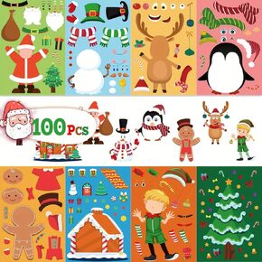 kortes 100 Sheets Christmas Stickers Crafts for Kids Toddlers, 8 Styles Make Your Own Christmas Stickers Goodie Treat Bag Stuffers Christmas Game Activities for Kids Toddlers Christmas Party Favors