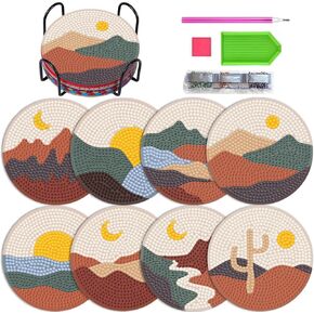 Kuviklyn Diamond Art Painting Coasters, 8PCS Small Diamond Art Coaster Kit with Holder and Diamond Pen, DIY Diamond Art Kits for Adults, Beginners Christmas Gift