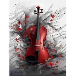 TUTUMAY21 Violin Cello Music Musical Notes Diamond Art Painting, Musical Instrument Diamond Painting, DIY Round Full Drill 5D Diamond Art Christmas Xmas Holiday Decor 12x16inch