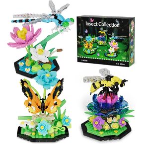 Ideas Insect Collection Building Set, with Life-Size Lotus Dragonfly Butterfly Bee Flowers Display Models, Bug Building Toys Home Decor for Adults Boys Girls Nature Lovers 6+