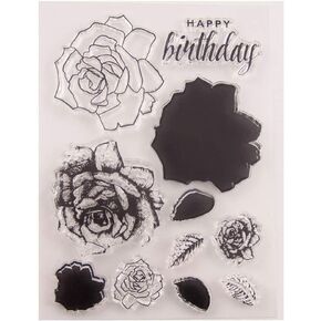 Layered Flowers Clear Stamps for Card Making or Journaling, Rose Floral Birthday Transparent Silicone Stamps for Journals Scrapbooking Album Decoration