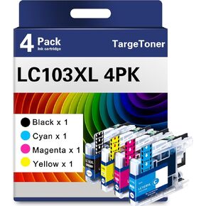 High Yield LC103XL Ink Cartridges, Replacement LC101 LC103 Ink 4 Pack, Compatible for Brother MFC-J870DW MFC-J6920DW MFC-J6520DW MFC-J450DW MFC-J470DW, Page Yield Upto 600 Pages/Cartridge