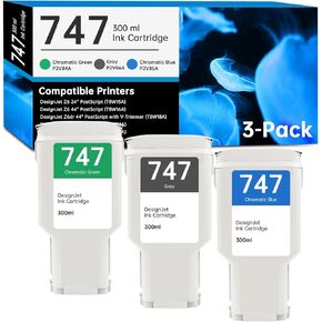 747 Ink Cartridge 300ml Replacement for HP 747 P2V84A P2V85A P2V86A Ink Cartridge for DesignJet Z6 DesignJet Z9+ Large Format Printers, 3 Pack 747 Ink Cartridges (Gray/Chromatic Green/Chromatic Blue)