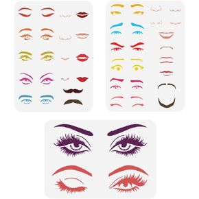 FINGERINSPIRE 3 pcs Facial Features Painting Stencil 8.3x11.7inch Reusable Eyes Nose Mouth Eyebrows Beard Drawing Template Faces Features Stencil for Painting on Wood Wall Fabric Furniture
