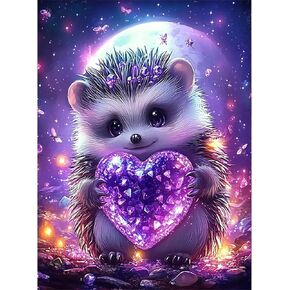 EOBROMD Hedgehog Diamond Art Painting Kits, Full Drill Valentine's Day Diamond Paintings for Adults Beginners DIY Paint Picture with Diamonds Pictures Gem Art for Home Wall Art Decor 12x16inch