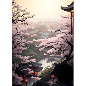 QENSPE Diamond Painting Kits for Adults,Landscape Full Drill Diamond Art Diamond Dots Paintings for Beginners,Flower Round 5D DIY Arts and Crafts for Home Wall Decor 12x16inch