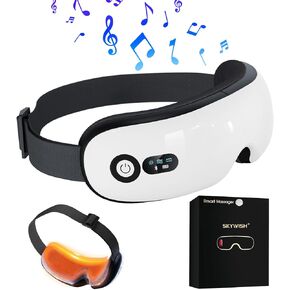 Eye Massager with Heat, Bluetooth Music, Air Compression, Vibration, USB Rechargeable, Foldable Eye Mask, Comfortable Wear, Ideal for Eye Fatigue, Eye Care Birthday Gifts(Black)