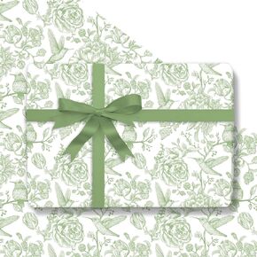 JarThenaAMCS 6 Sheets Green Floral Wrapping Paper -Not Roll- Flower Bird Gift Wrap Paper Folded Flat DIY Art Craft Paper for Party Packaging, 39.4 x 27.6 Inch