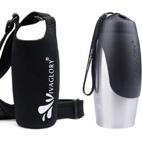 VIVAGLORY 25oz Stainless Steel Water Bottle & Neoprene Bottle Carrier Combo, Dog Drinking Bottles and Water Bottle Holder, Great for Hiking & Traveling with Pets